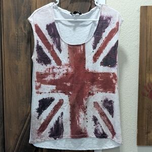 Rock & Republic White Tank with Red and Purple Union Jack